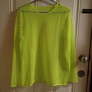2/$10 Neon Green Fishnet Long Sleeve Top Medium